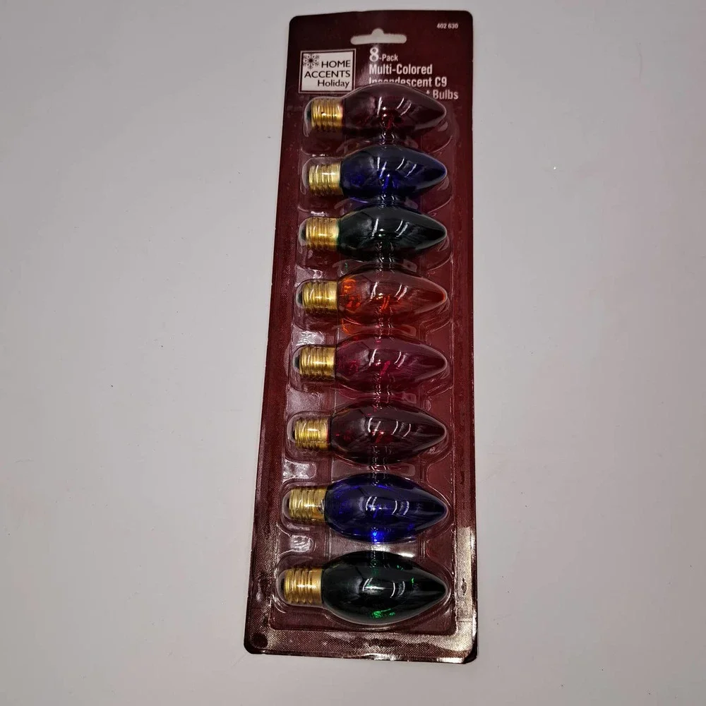 Home Accents Holiday 8 pk. Multi-colored Incandescent C9 replacement bulbs case
